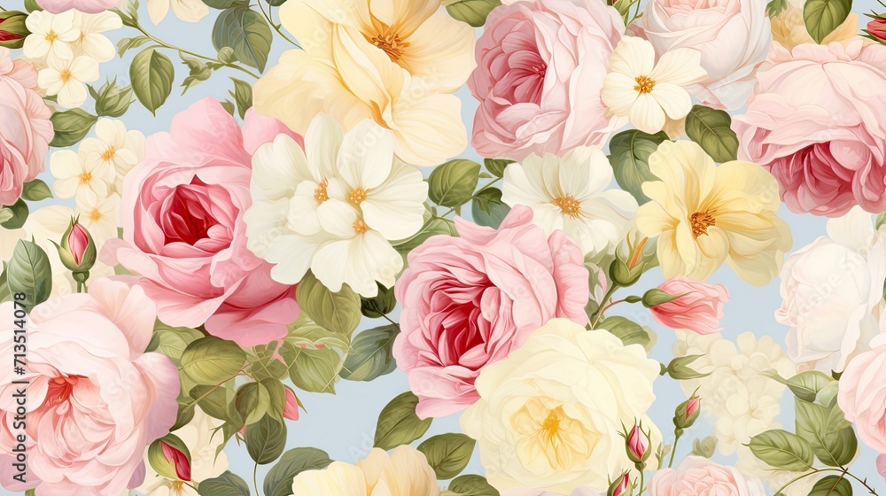 Summer blooming tender roses, holiday background, pastel and soft bouquet floral background, seamless pattern