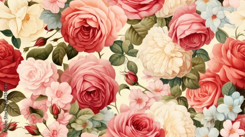 Summer blooming tender roses  holiday background  pastel and soft bouquet floral background  seamless pattern