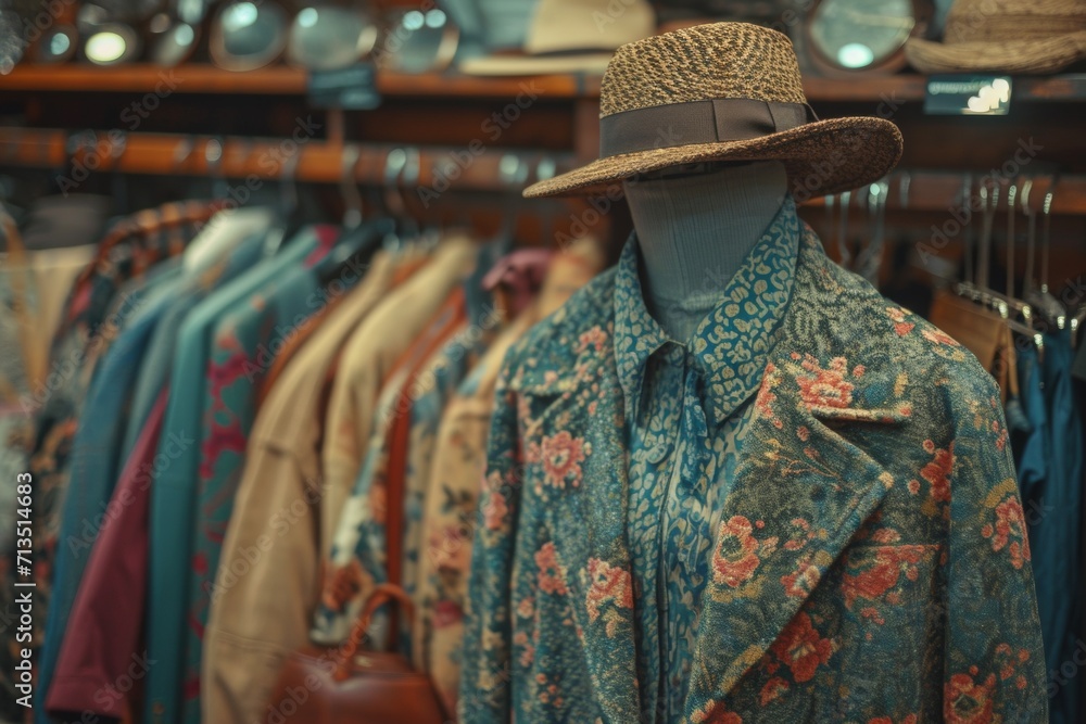 a curated collection of vintage clothing, accessories, and unique items discovered in a second-hand store