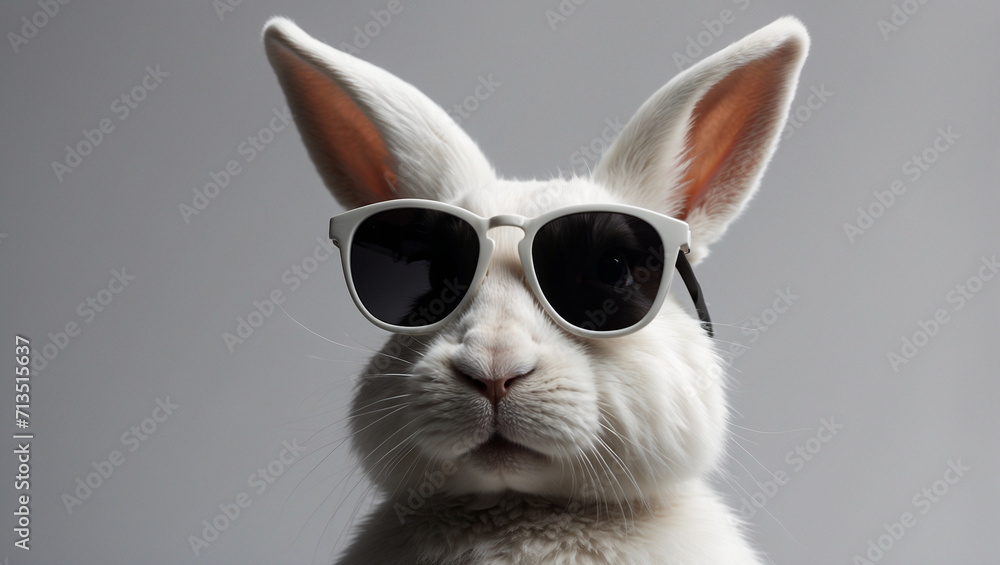 White Bunny Rabbit Wearing White Sunglasses