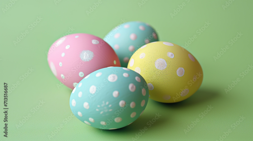Colorful dotted Easter eggs on pastel green background Colorful dotted Easter eggs on pastel green background