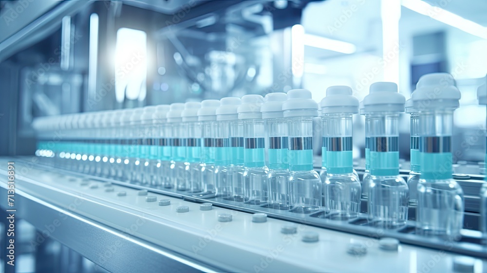 a medical ampoule production line within a state-of-the-art pharmaceutical factory, the intricate details of the medication manufacturing process in a modern setting. a medical ampoule production line within a state-of-the-art pharmaceutical factory, the intricate details of the medication manufacturing process in a modern setting.