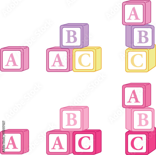ABC Stacking Kids Blocks Vector Clipart - Girl Themed Colors