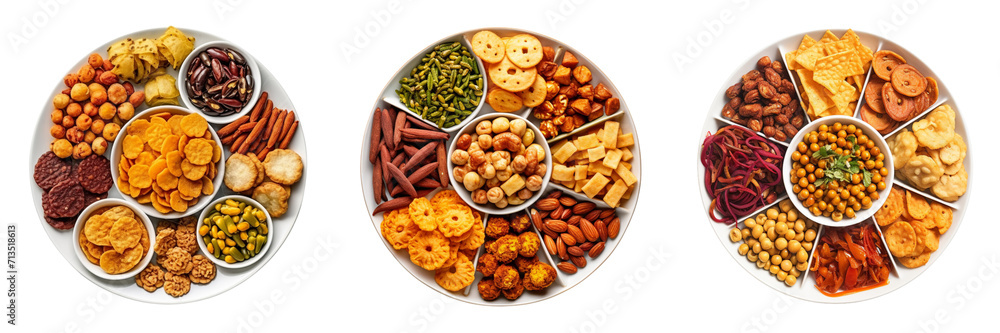 Set of spicy and soft Indian snacks on a plate top view isolated on a transparent background Set of spicy and soft Indian snacks on a plate top view isolated on a transparent background