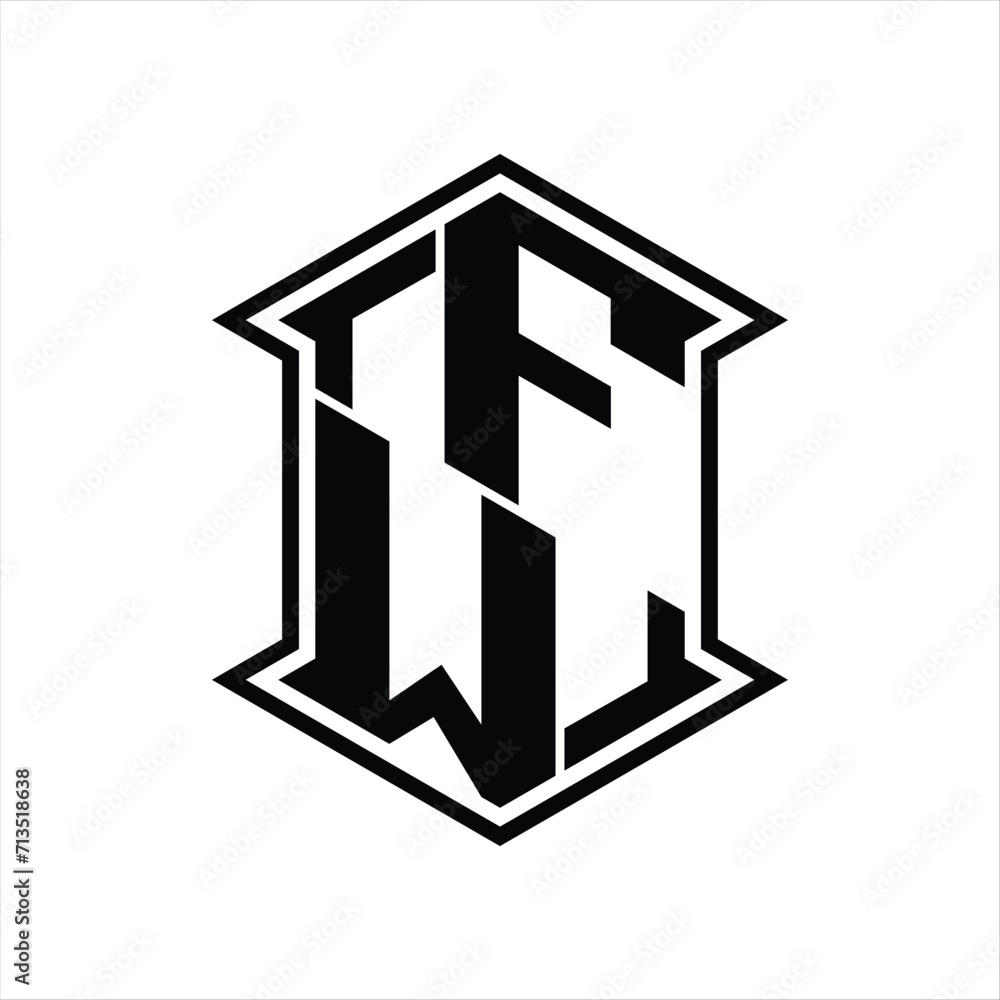 FW Logo monogram hexagon shield shape up and down with sharp corner isolated style design FW Logo monogram hexagon shield shape up and down with sharp corner isolated style design