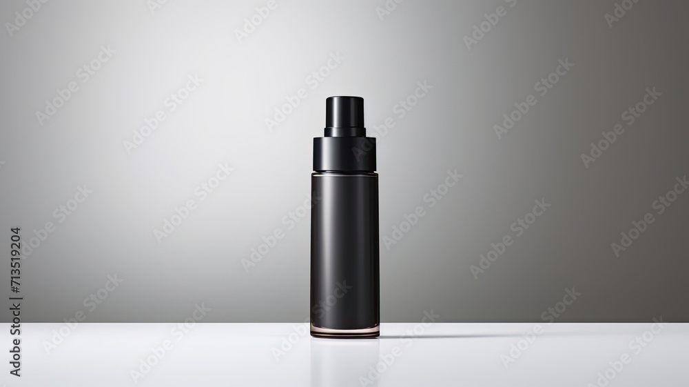 a cosmetic bottle featuring a label, elegantly placed on a table with a white background, the clean and professional presentation of the cosmetic product. a cosmetic bottle featuring a label, elegantly placed on a table with a white background, the clean and professional presentation of the cosmetic product.