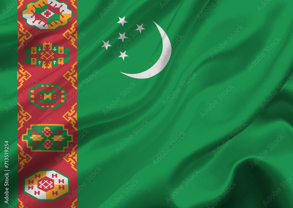 Turkmenistan flag waving in the wind.