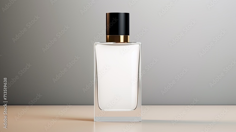 a cosmetic bottle featuring a label, elegantly placed on a table with a white background, the clean and professional presentation of the cosmetic product. a cosmetic bottle featuring a label, elegantly placed on a table with a white background, the clean and professional presentation of the cosmetic product.