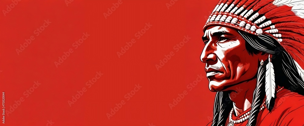 Red Indian Chief & Indigenous People Traditional Day: Red Indian's holiday graphics vector template background art, banner, card, poster with red Indian chief on the right corner & no text written