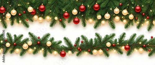 Christmas tree branches holiday seamless border set for bottom and top side. Generative AI