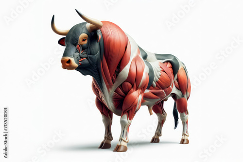 bull anatomy showing body and head, face with muscular system visible isolated on solid white background. ai generative