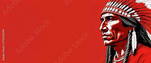 Red Indian Chief & Indigenous People Traditional Day: Red Indian's holiday graphics vector template background art, banner, card, poster with red Indian chief on the right corner & no text written photo