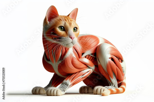 cat anatomy showing body and head, face with muscular system visible isolated on solid white background. ai generative photo
