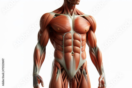 Human anatomy showing body with muscular system visible isolated on solid a white background. ai generative