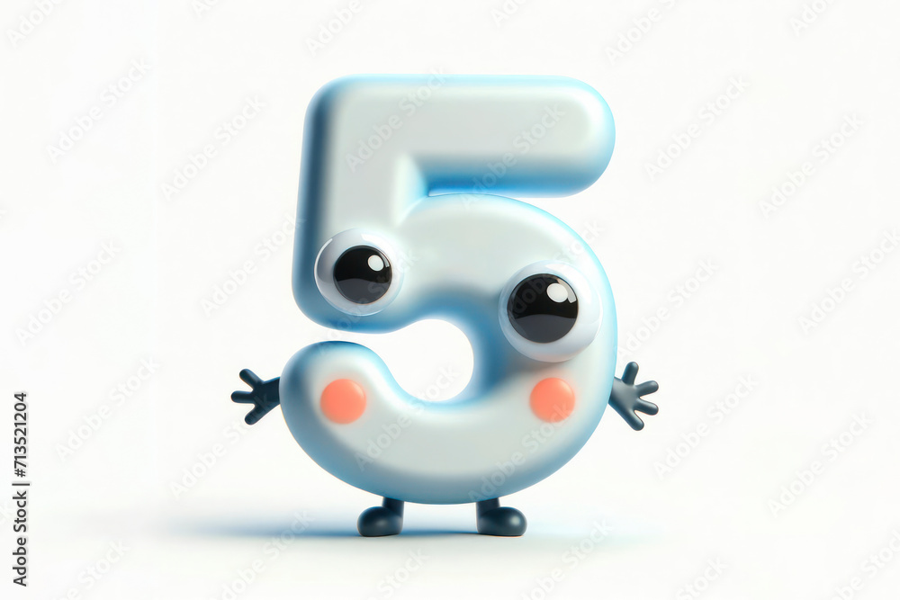 little cute happy number 5 3d character with bulging eyes on solid a white background. ai generative little cute happy number 5 3d character with bulging eyes on solid a white background. ai generative