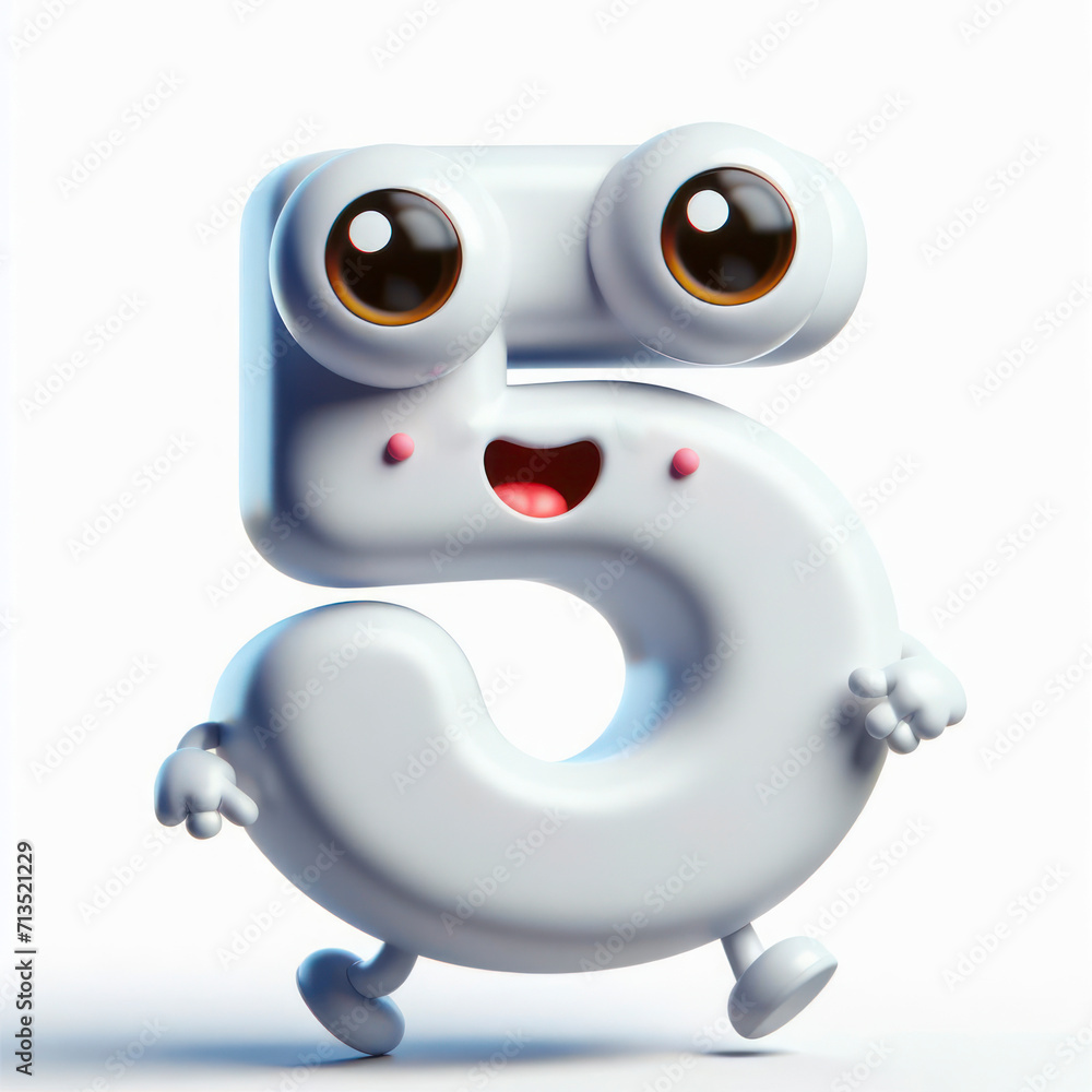 little cute happy number 5 3d character with bulging eyes on solid a white background. ai generative little cute happy number 5 3d character with bulging eyes on solid a white background. ai generative