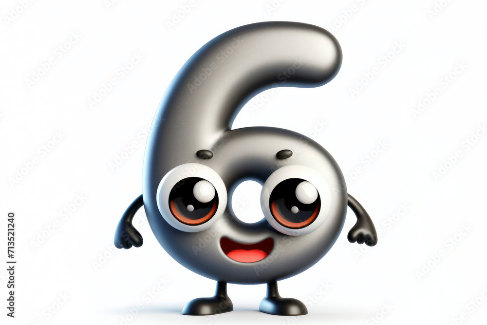 little cute happy number 6 3d character with bulging eyes on solid a white background. ai generative little cute happy number 6 3d character with bulging eyes on solid a white background. ai generative