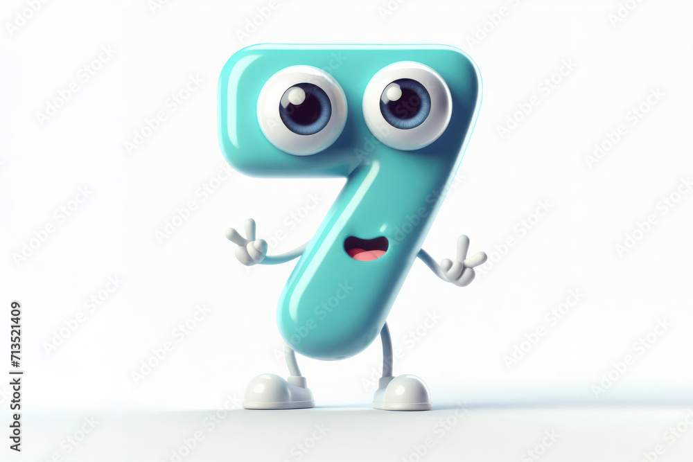 little cute happy number 7 3d character with bulging eyes on solid a white background. ai generative little cute happy number 7 3d character with bulging eyes on solid a white background. ai generative
