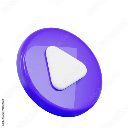 3d purple play button icon. Symbol to watch tv, video, movie,live stream. Stock vector illustration on isolated background..