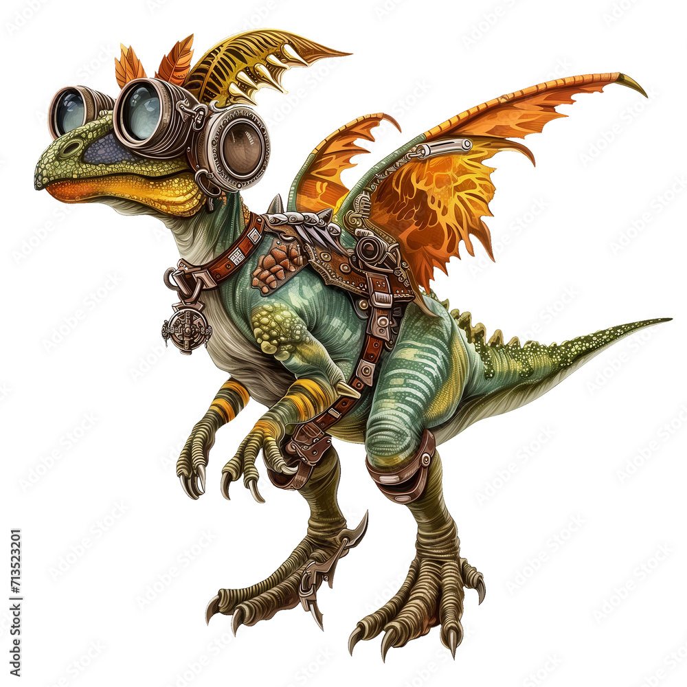 Fototapeta premium Illustration of dinosaur png in steampunk style