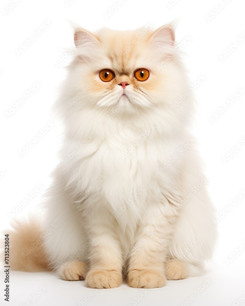 Purebred Persian Cat Sitting Gracefully in Front of a White Background - Stunning Pet Photography Purebred Persian Cat Sitting Gracefully in Front of a White Background - Stunning Pet Photography