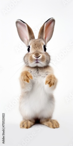 Peeking Funny Rabbit Standing on Its Hind Legs  Isolated on White Background. Perfect for Easter