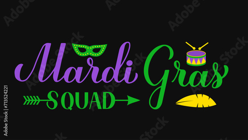 Mardi Gras crew calligraphy hand lettering. Fat Tuesday traditional carnival in New Orleans. Vector template for typography poster, banner, flyer, party invitation, etc.