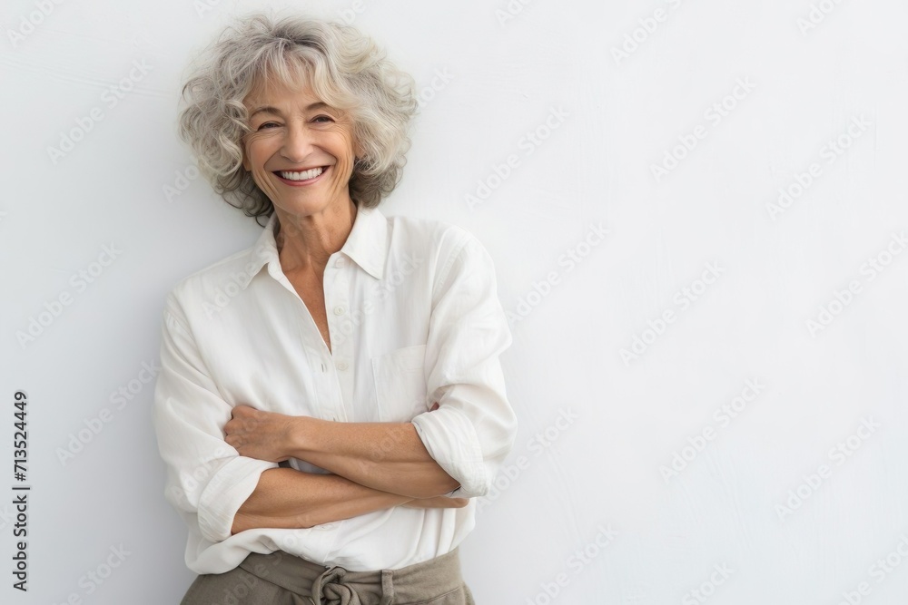 Happy smiling mature woman of senior age, banner background. Modern stylish elderly female Happy smiling mature woman of senior age, banner background. Modern stylish elderly female