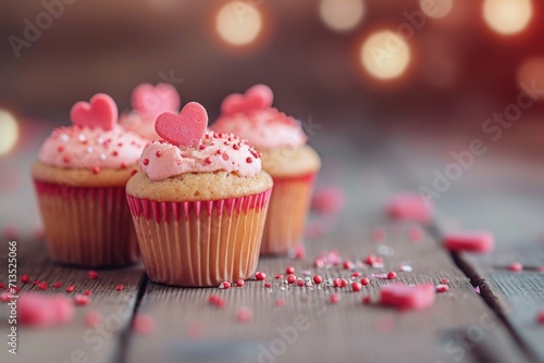 Valentine s Day cupcake decorated with sugar hearts 