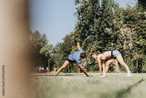 Active Caucasian Couple Exercising Outdoors, Fitness, Motivation, and Healthy Lifestyle