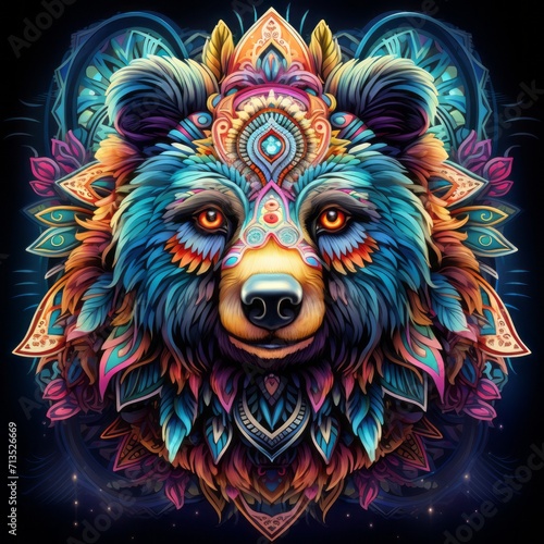 Abstract Colorful Bear Animal God Mandala Bright Artistic Fantasy Mystique Digital Generated Illustration