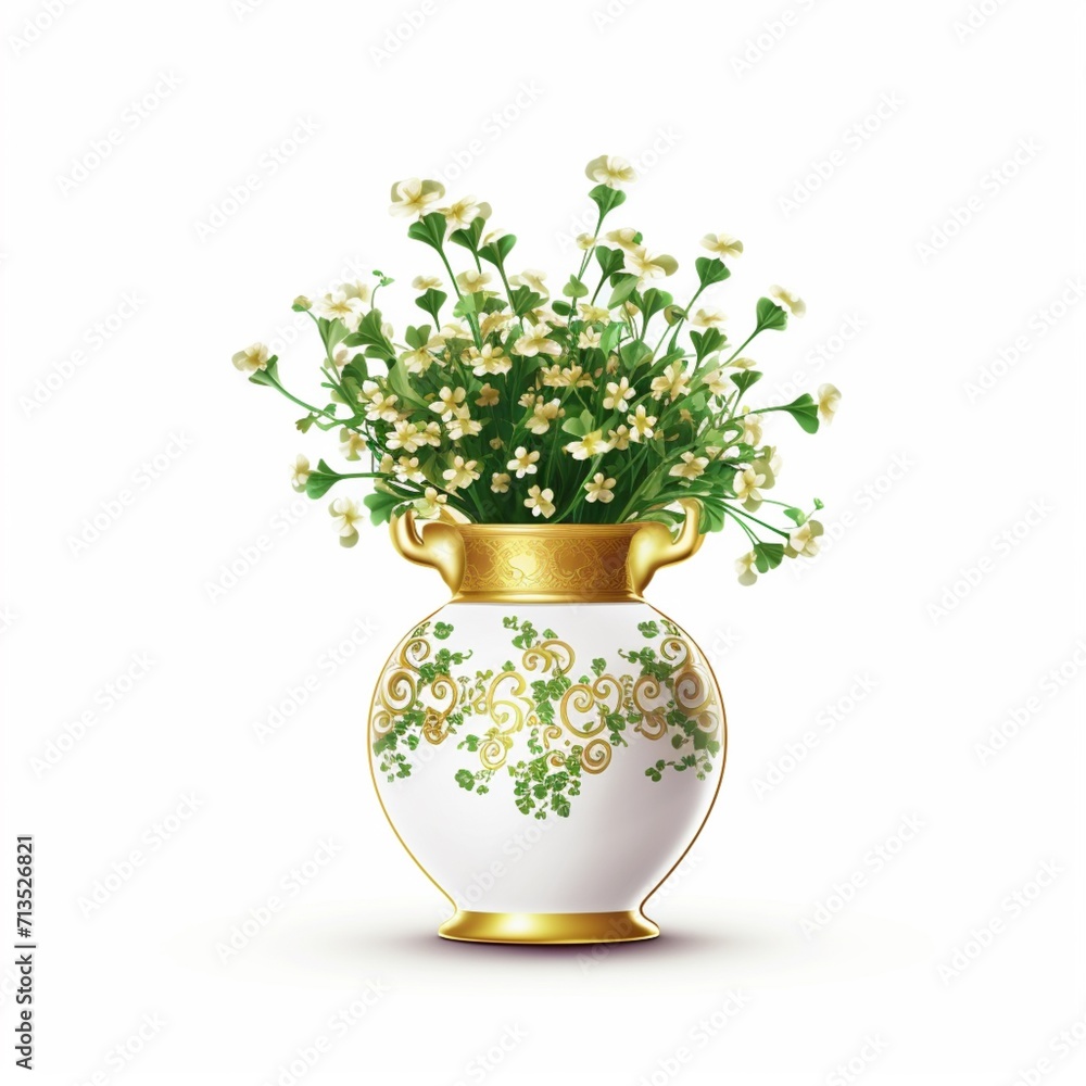 Green tiny artificial flower arrangements in ceramic white vase picture Green tiny artificial flower arrangements in ceramic white vase picture