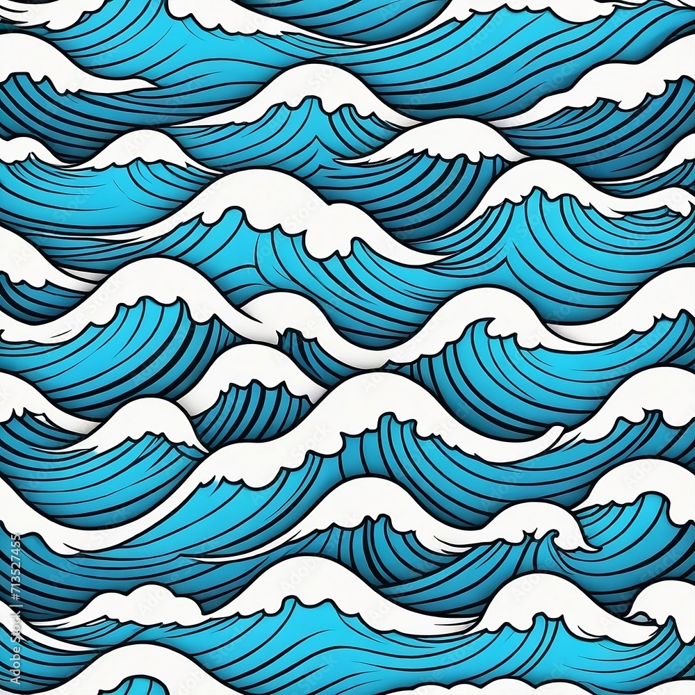 Stylized seamless ocean waves background. Blue water waves abstract pattern. Seamless vector pattern. Wavy blue background