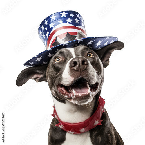 A Border collie dog wear USA Flag themed Hat and Tie, Fourth Of July- 4th Of July- Independence day