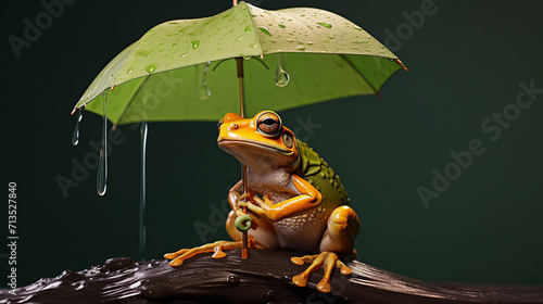 A frog is sitting on a frog umbrella ai generative photo