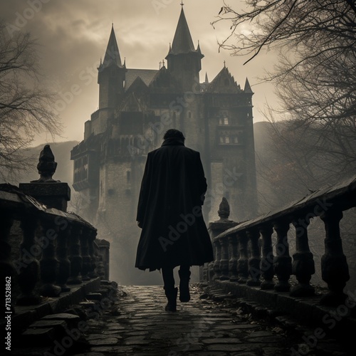 Jonathan Harker's arrival Count Dracula's castle AI Generated Photo photo