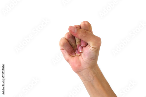 a person clenching his fists on a white background, fist sign,