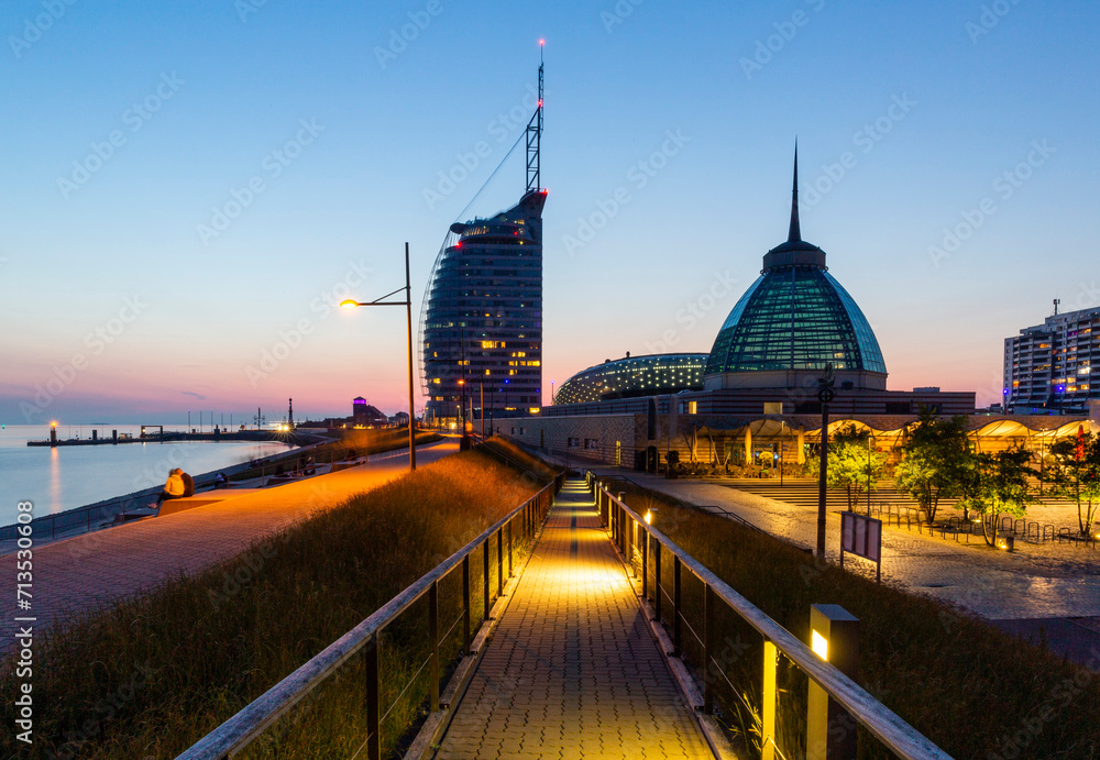 Beautiful sunset view of the Bremerhaven harbour