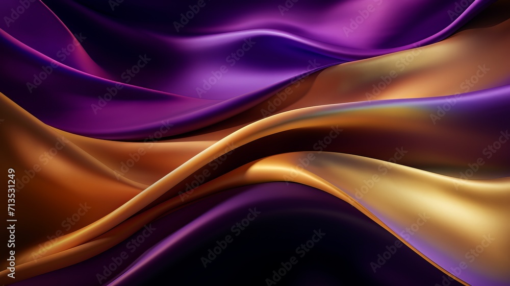Flowing waves of vibrant purple and gold silk fabric Flowing waves of vibrant purple and gold silk fabric
