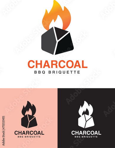 Bbq charcoal briquette logo cube coal