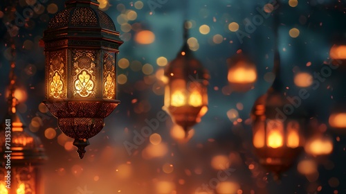 Lanterns in Arabic style with a bokeh background