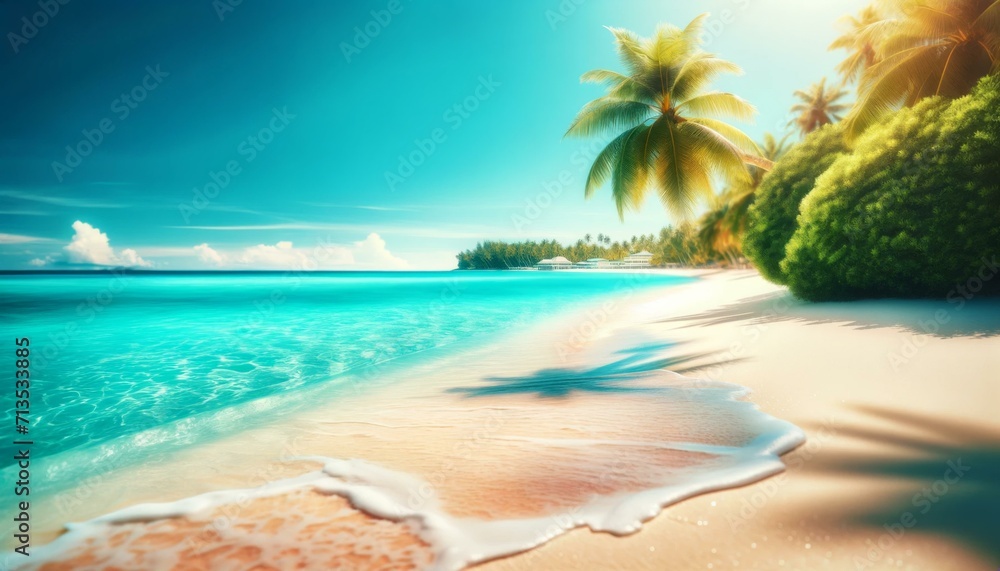 Tropical Paradise Beach with Vibrant Turquoise Water, Summer Vacation Concept