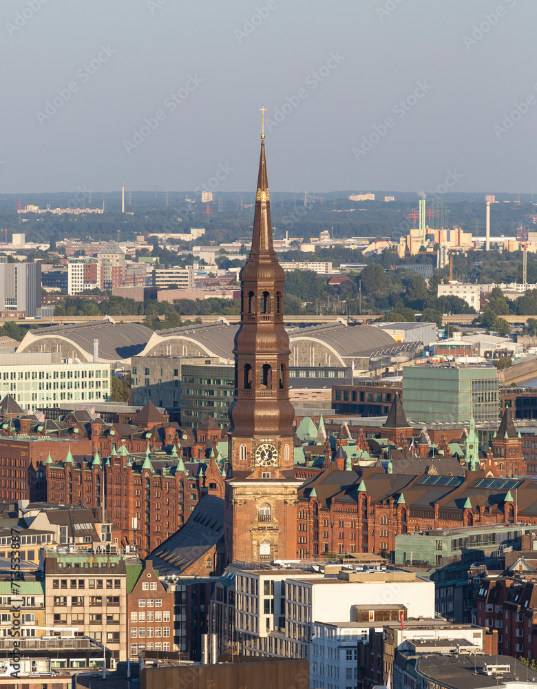 Aerial view of Saint Catherine's Church in Hamburg