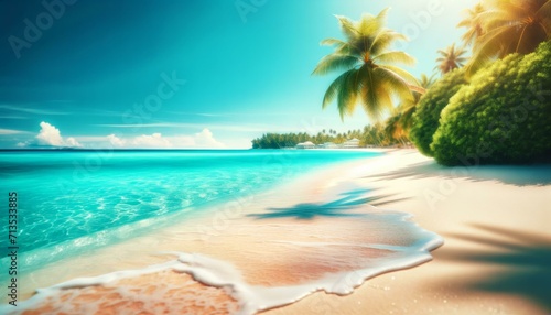 Tropical Paradise Beach with Vibrant Turquoise Water, Summer Vacation Concept