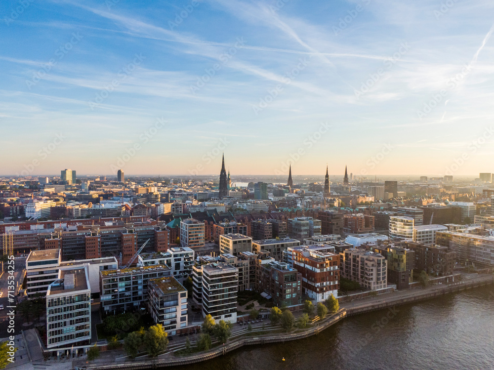 Aerial view of the urban redevelopment project Hafencity in Hamburg