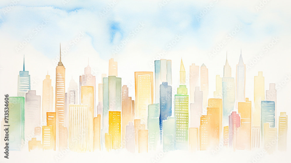 City skyline view from atop skyscraper in New York cartoon drawing, AI Generated