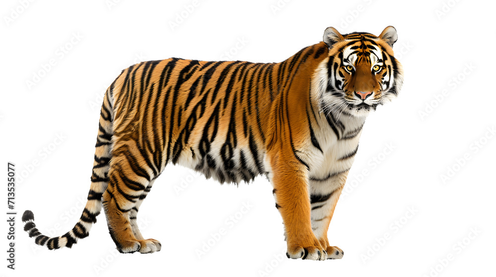 Majestic Tiger Standing on White Background
