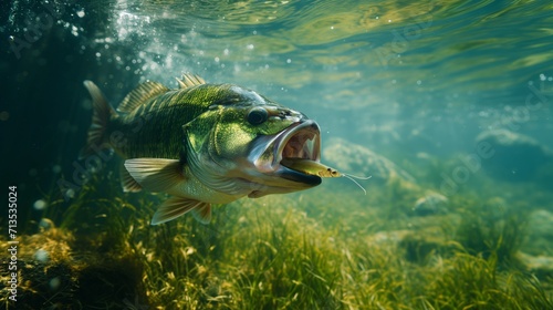 Largemouth Bass Eating Bait Fish. created with Generative AI Technology, ai, generative photo