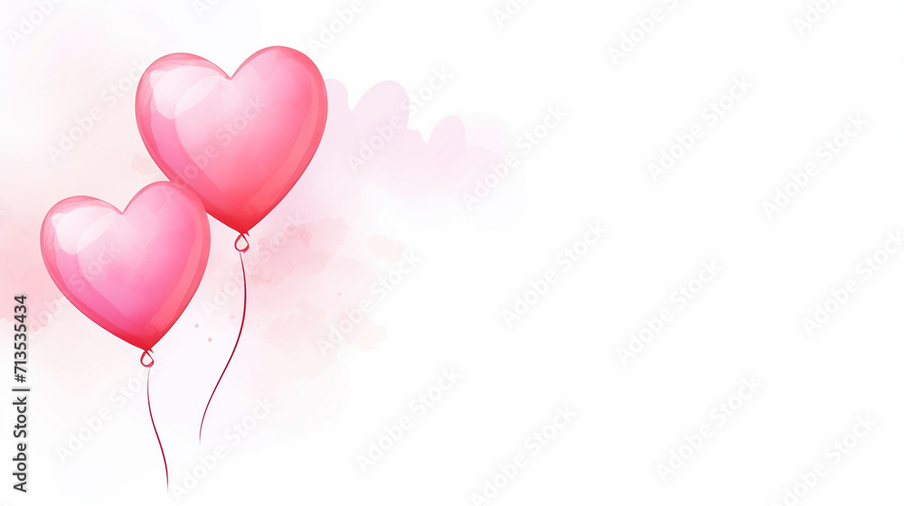 Couple's Red Heart and Pink Balloons, Romantic background with shiny red heart and pink balloons, AI Generated