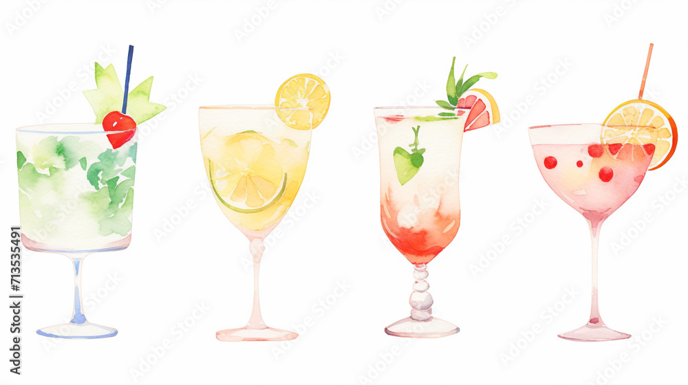 Drinks, Cartoon drawing, Water color style, AI Generated Drinks, Cartoon drawing, Water color style, AI Generated